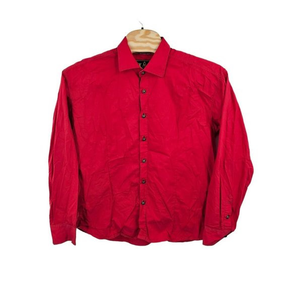 TMT Shirt Men 3XL Red Button Up Long Sleeve Embroidered Logo Knit VTG Flip Cuffs - Picture 1 of 12